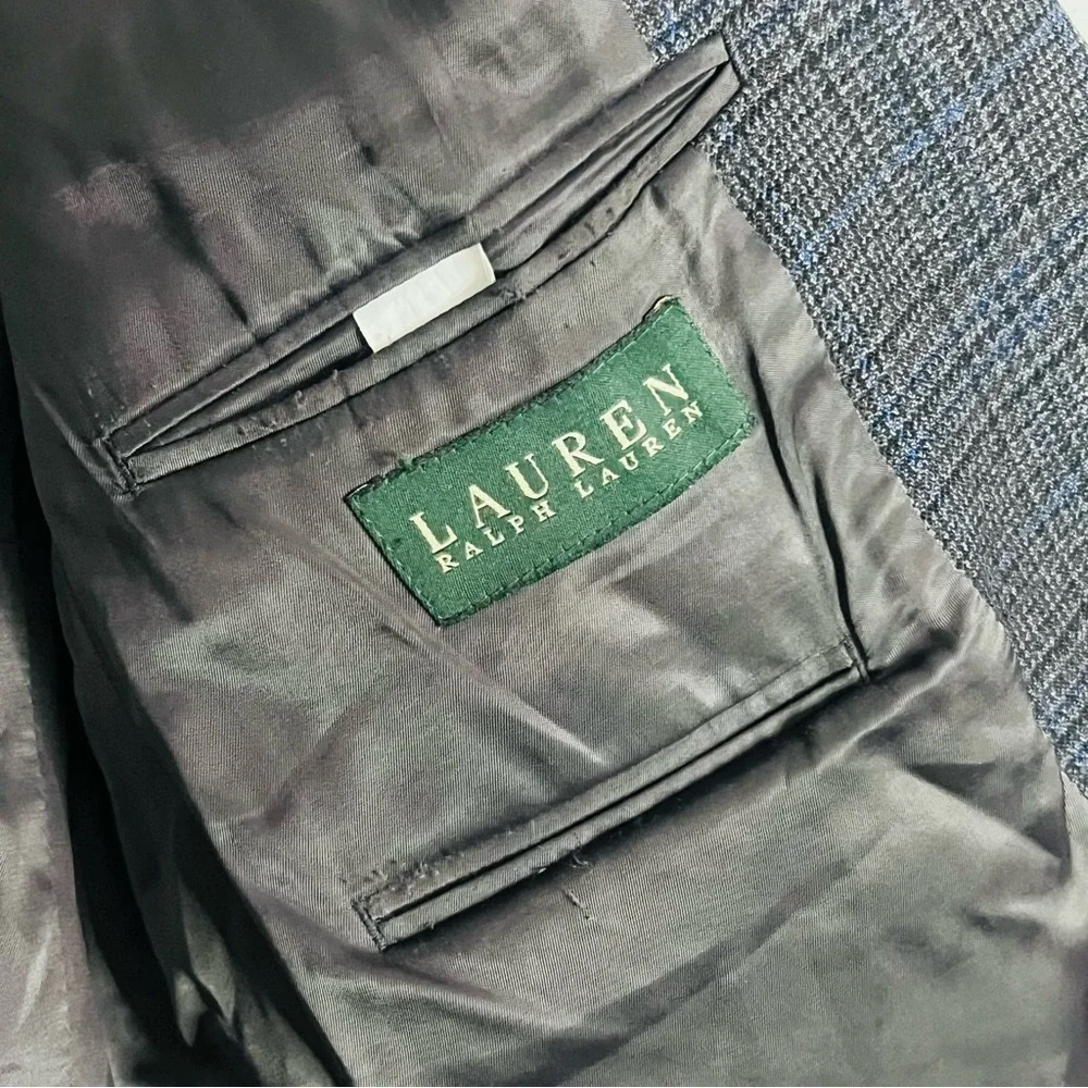 Lauren RL Classic Gray Window Pane Wool Blazer 40R